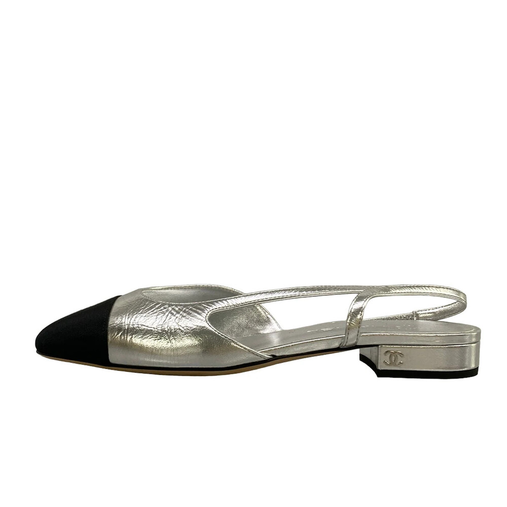 Chanel Slingback Shoes Silver Black #334494C11B